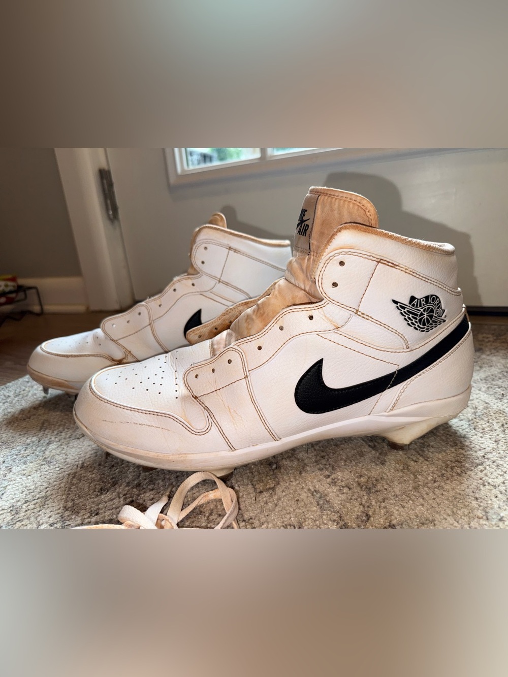 Jordan 1 Retro High Metal Baseball Cleats Men Black/White, Size 14